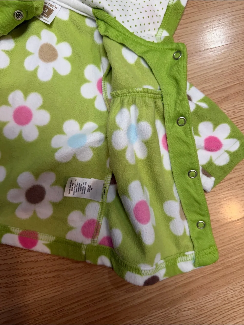 Carter’s 3M Green Daisy Floral Hooded Fleece Jacket Snap Front Baby Girls Coat